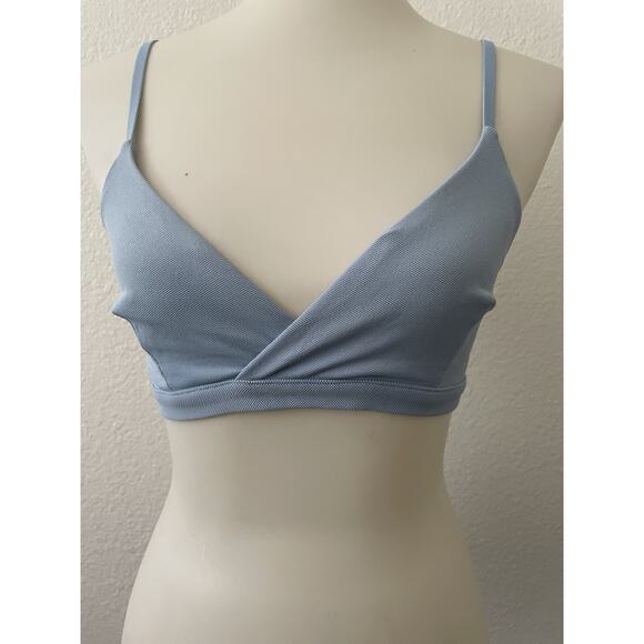 Cos Swim Bikini Top Pullover V Neck Wireless Blue Swimwear FLAW - Picture 2 of 11